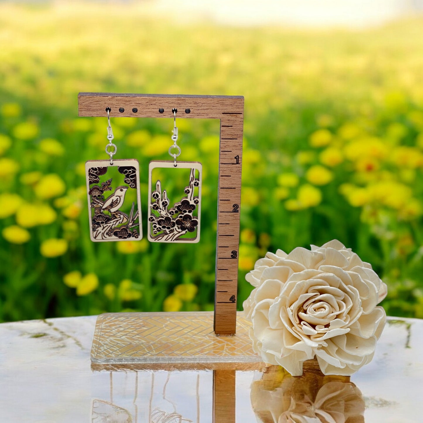 Hanafuda-style Earrings, "February"