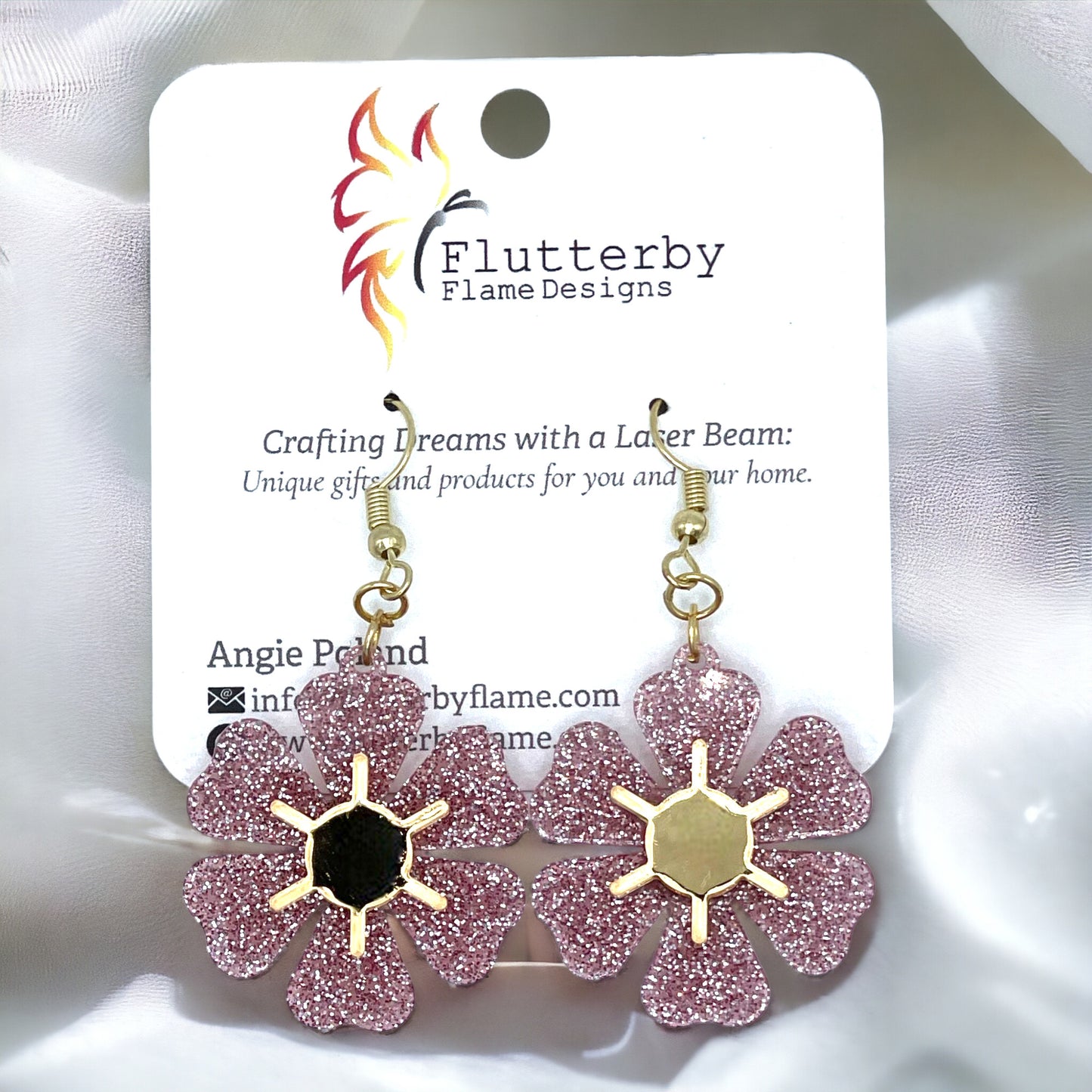 Pink Sparkle Flower Earrings