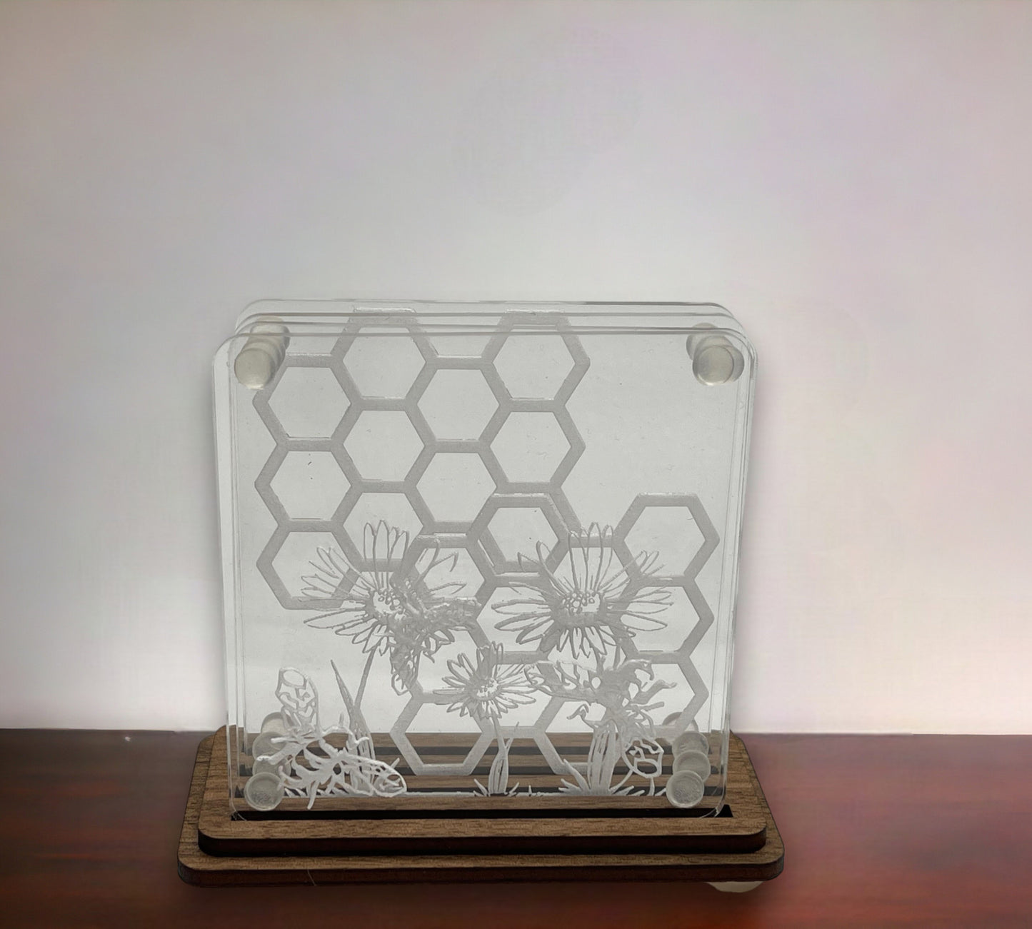 Flowers & Bees Clear Acrylic Coasters