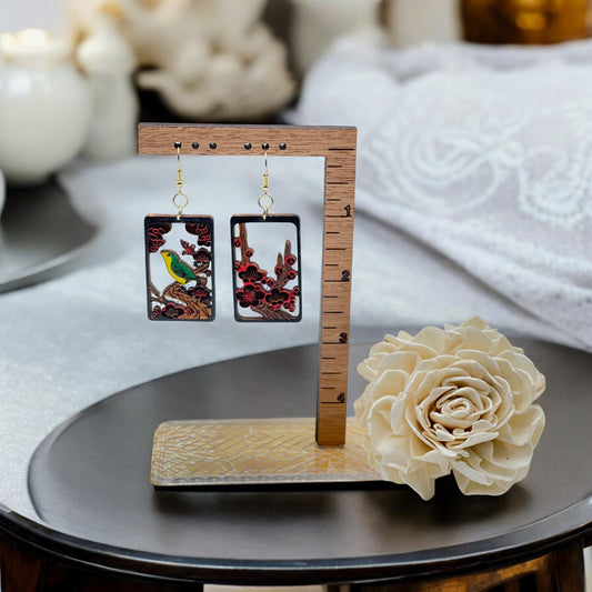Hanafuda-style Earrings, "February"