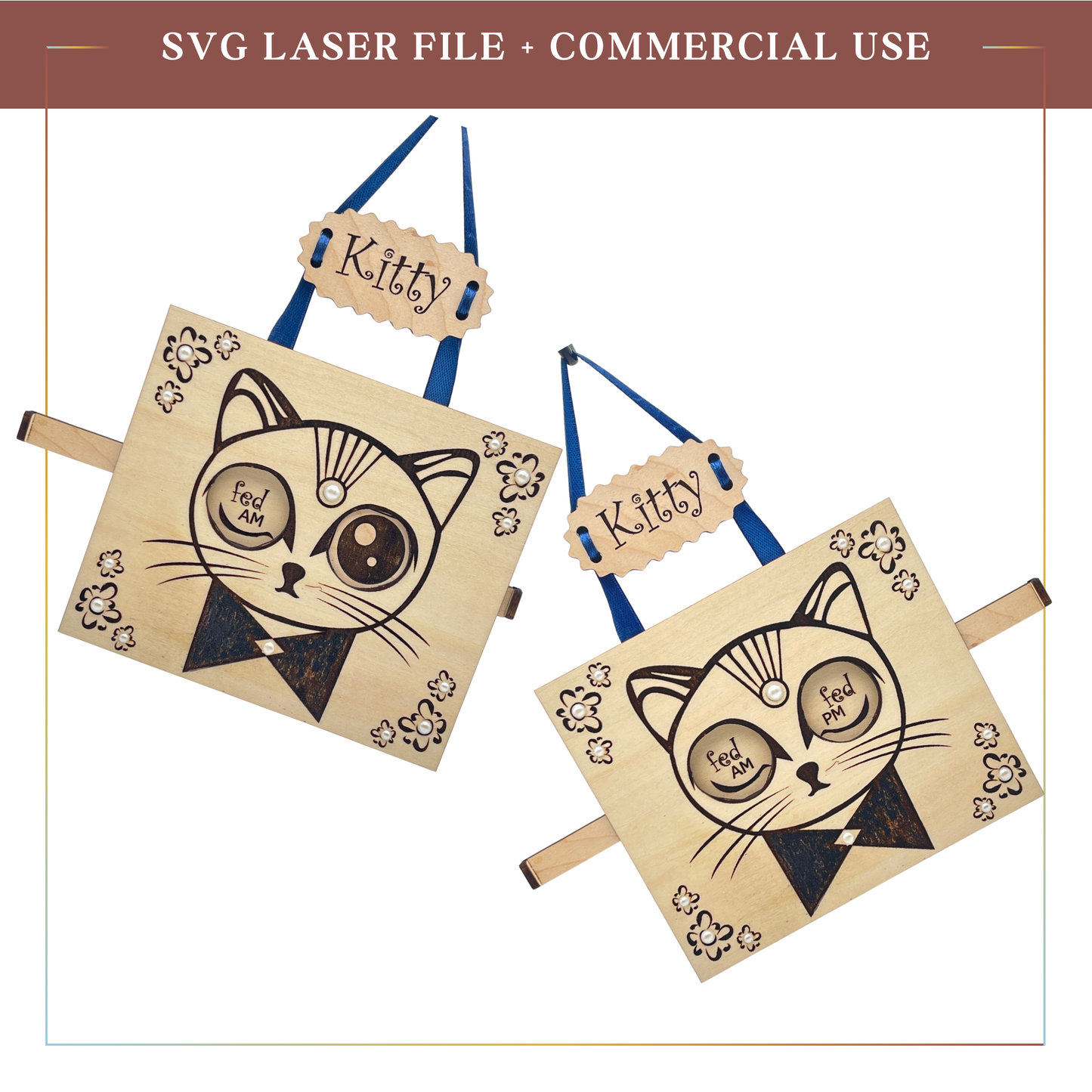SVG Cat Feeding Tracker Sign – Daily AM/PM Pet Care Reminder with Sliders