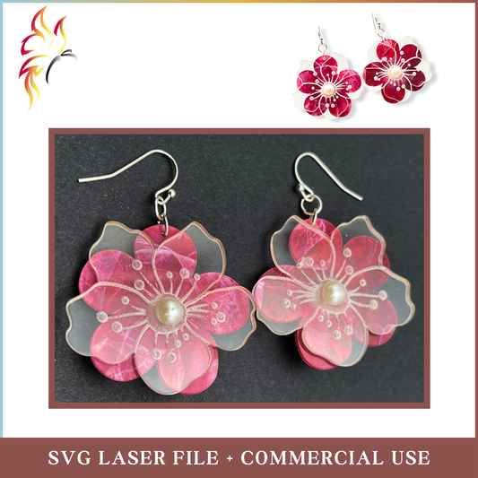 SVG Floral Petal Overlay Dangle Earrings