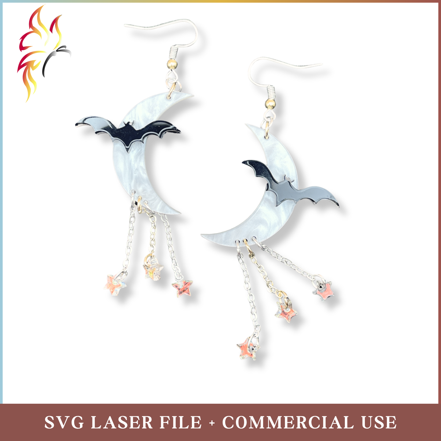 SVG Moonlit Wings Bat in Moon Earrings