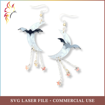 SVG Moonlit Wings Bat in Moon Earrings