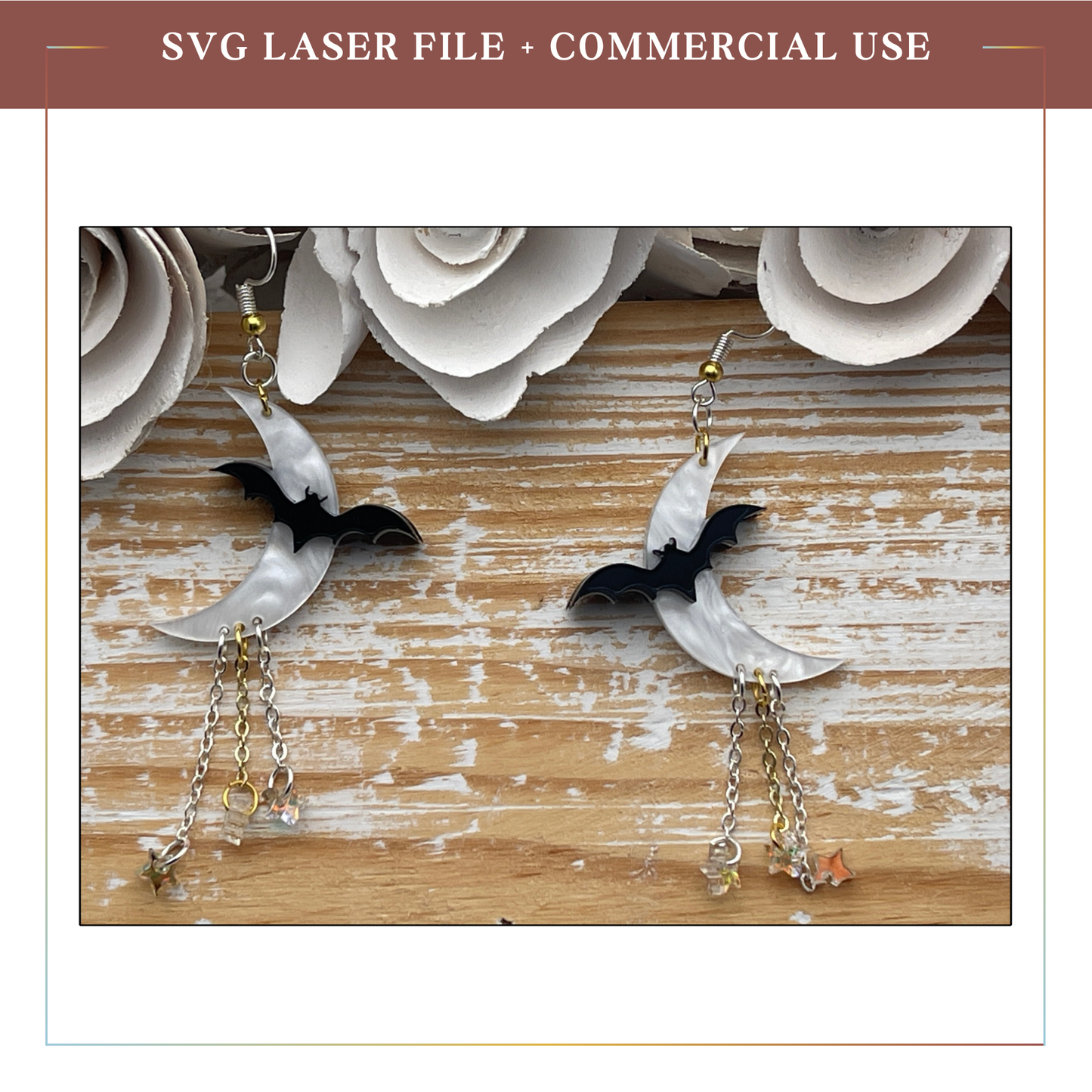 SVG Digital File Bundle, Moon &  Bat Earrings