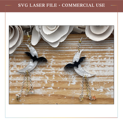 SVG Moonlit Wings Bat in Moon Earrings