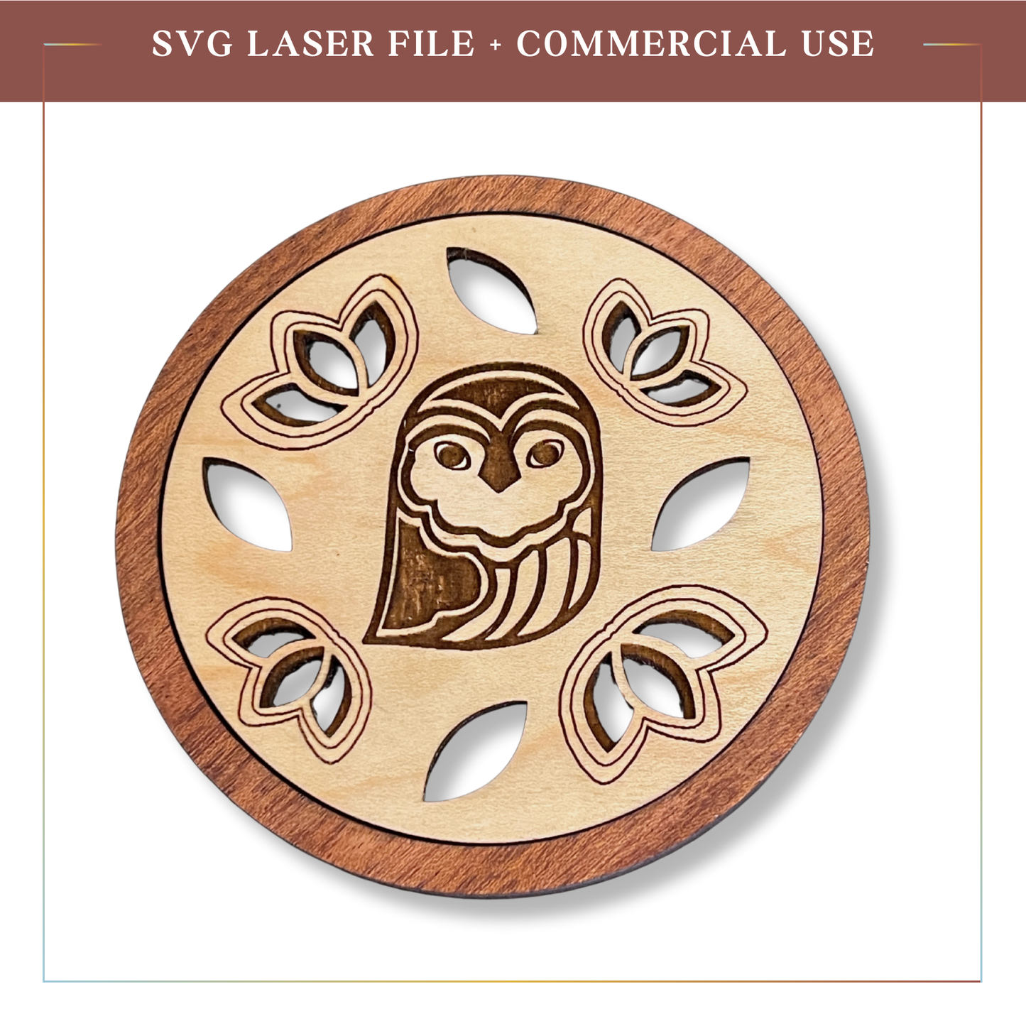 SVG  Owl Coasters, Laser cut file, wood/acrylic