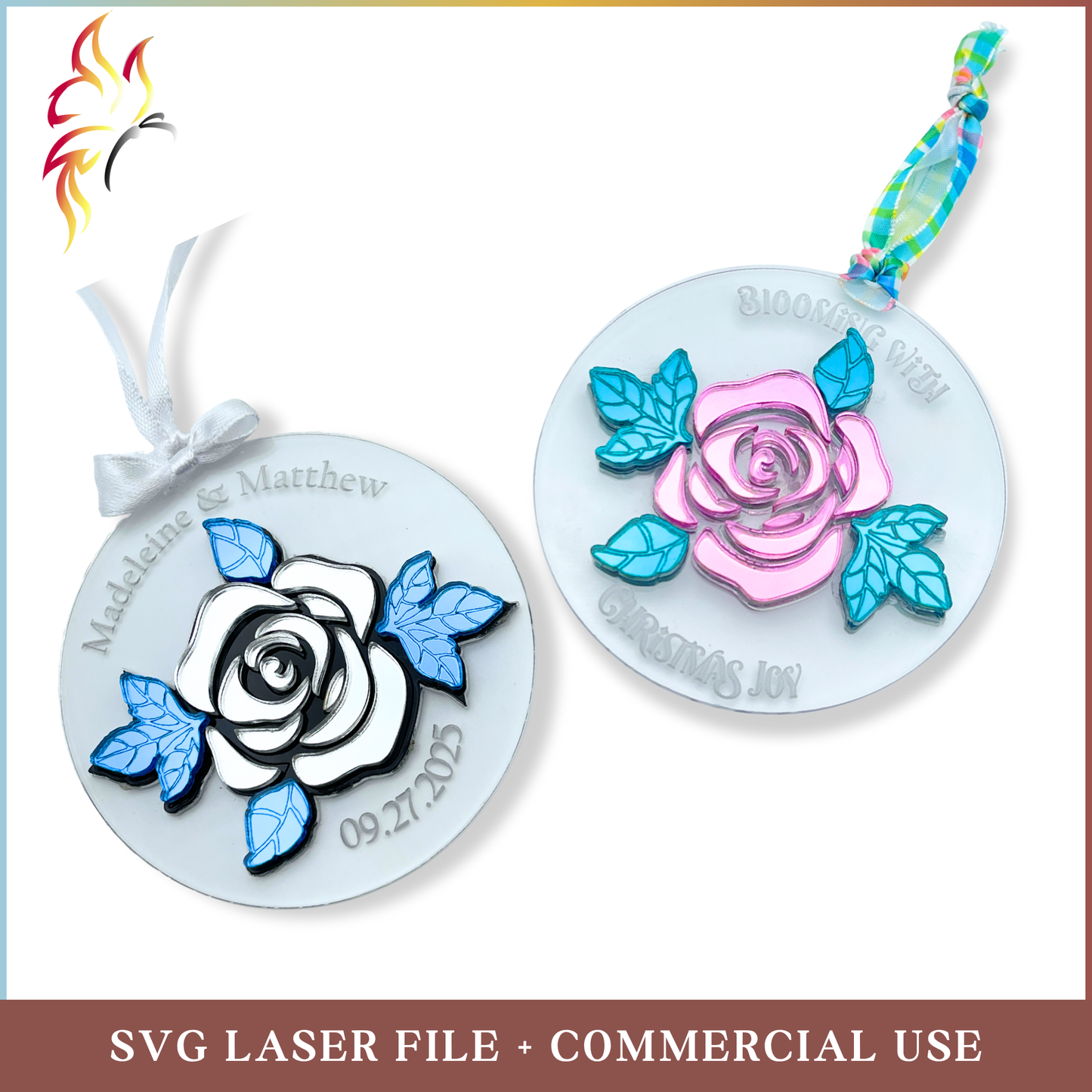 SVG Rose Christmas and/or Wedding Ornament