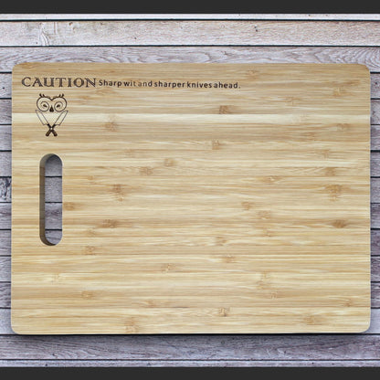 "Sharp Wit and Knives" Bamboo Cutting Board