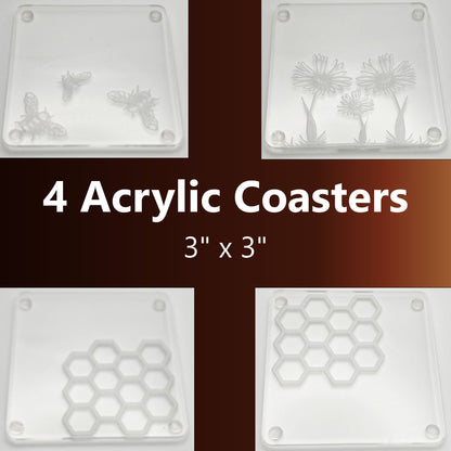 Flowers & Bees Clear Acrylic Coasters