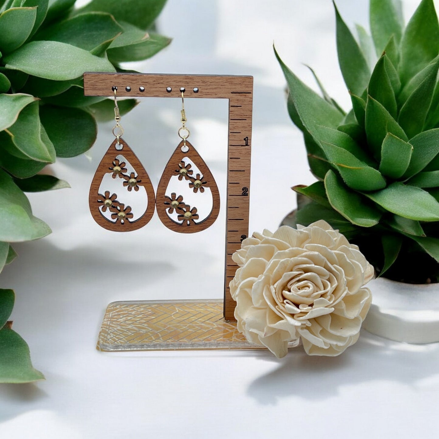 Flower Teardrop Dangle Earrings