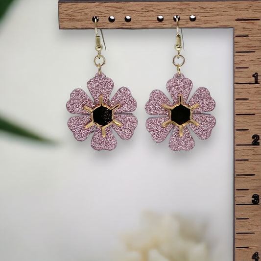 Pink Sparkle Flower Earrings