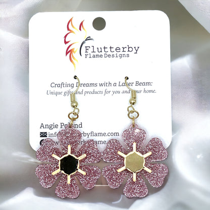 Pink Sparkle Flower Earrings